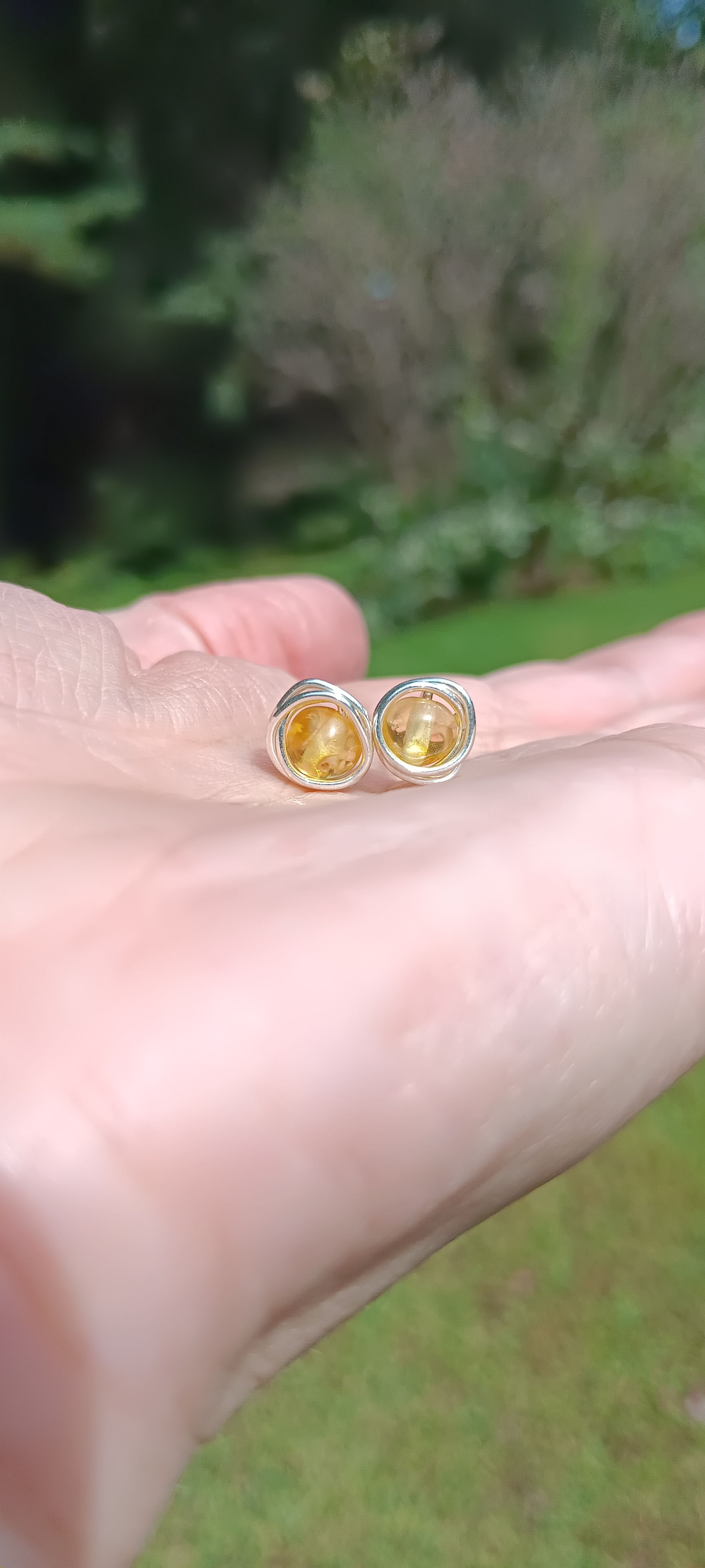 Baltic Amber & Sterling Silver Stud Earrings Genuine Honey Baltic Amber