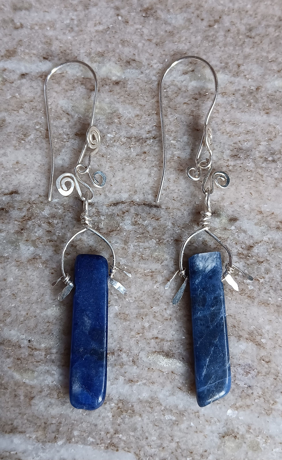 Thumbnail: Sodalite & Sterling Silver Drop Earrings with Spiral Accents