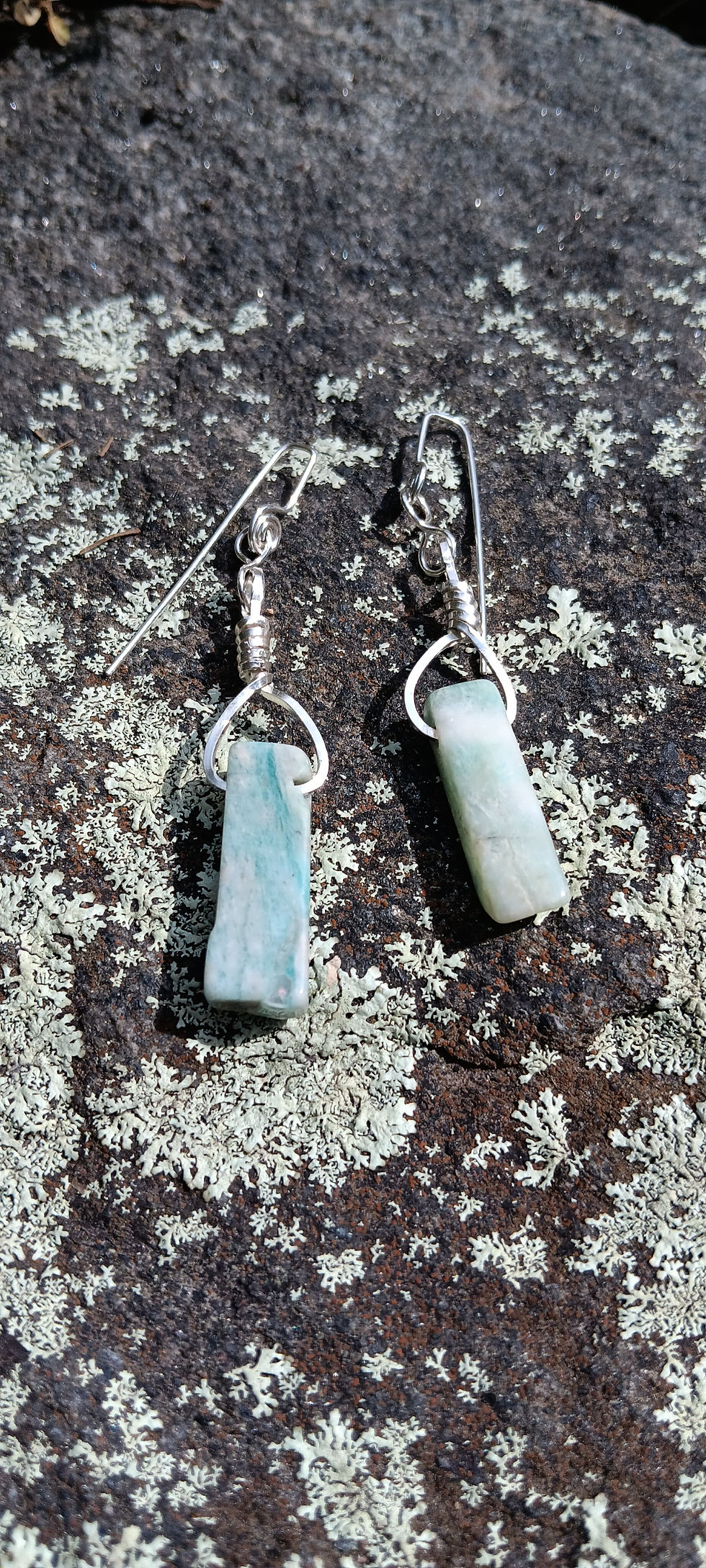 Thumbnail: Amazonite & Sterling Silver Spiral Drop Earrings Raw Stone Bohemian Earrings