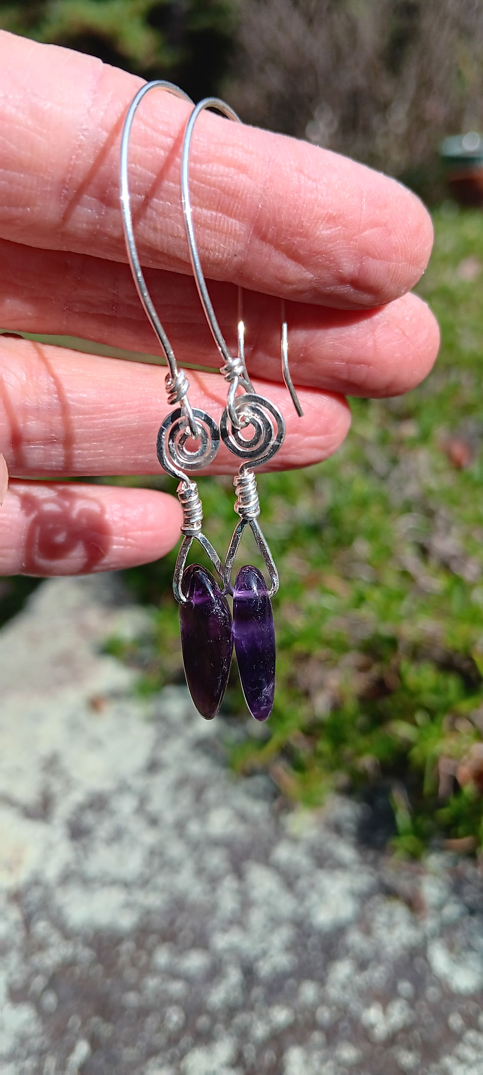 Thumbnail: Amethyst & Sterling Silver Celtic Dangle Earrings Boho Raw Stone Bridesmaid Gift