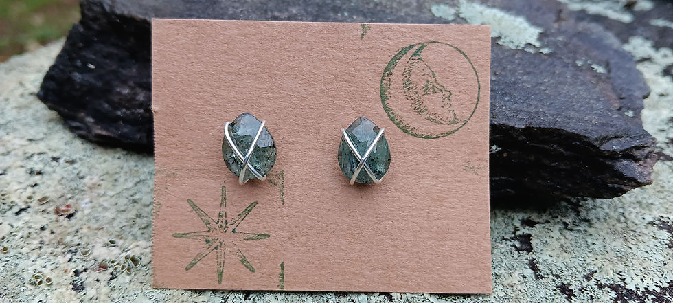 Thumbnail: AAA Dendritic Moss Kyanite & Sterling Silver Post Earrings