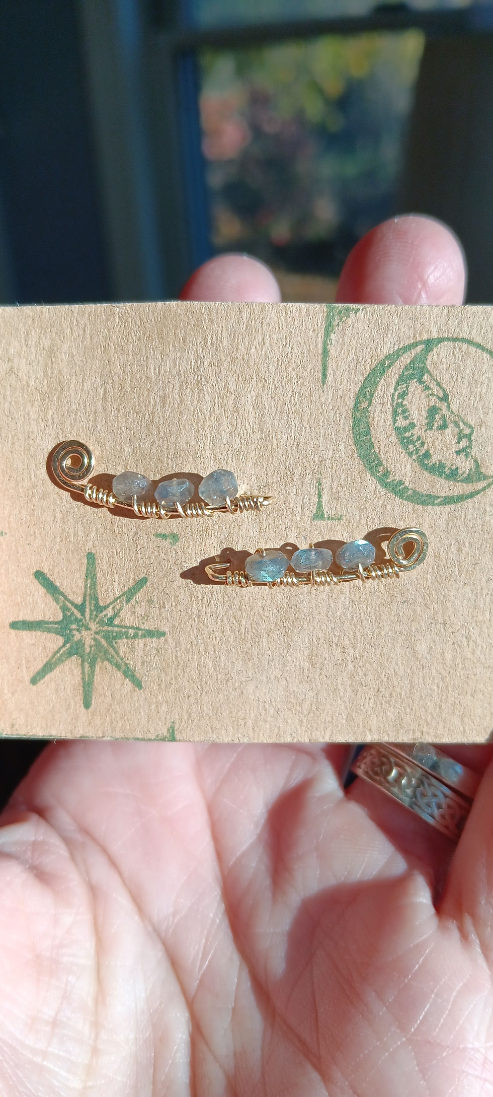 Thumbnail: 14K Gold & Labradorite Ear Climber with Spiral Accent