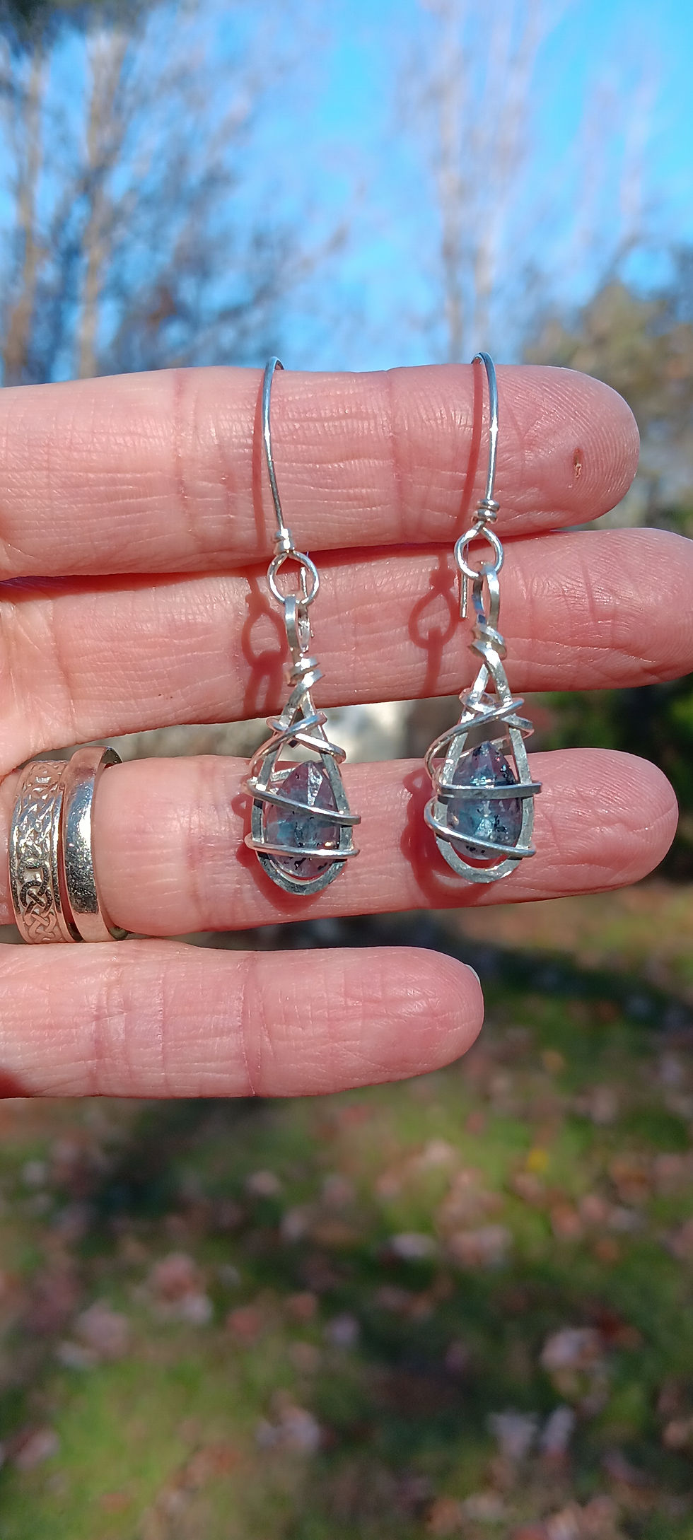 Thumbnail: Blue Moss Kyanite & Sterling Silver Teardrop Earrings