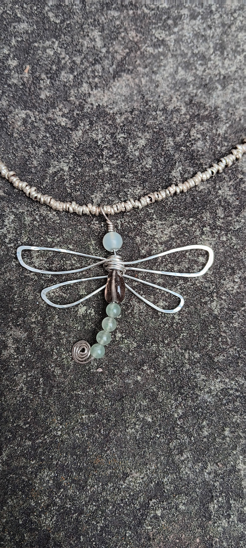 Thumbnail: Dragonfly Pendant Necklace with New Jade, Smoky Quartz & Opalite