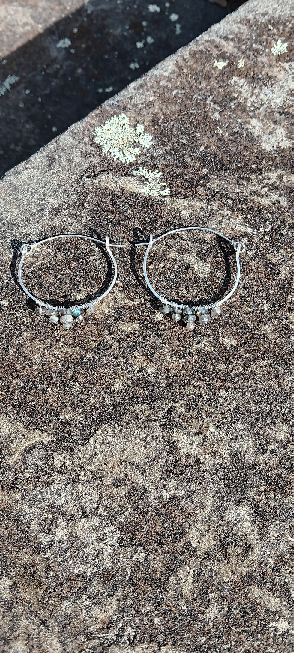 Thumbnail: Labradorite & Sterling Silver Etruscan Dangle Hoop Earrings Bohemian Jewelry