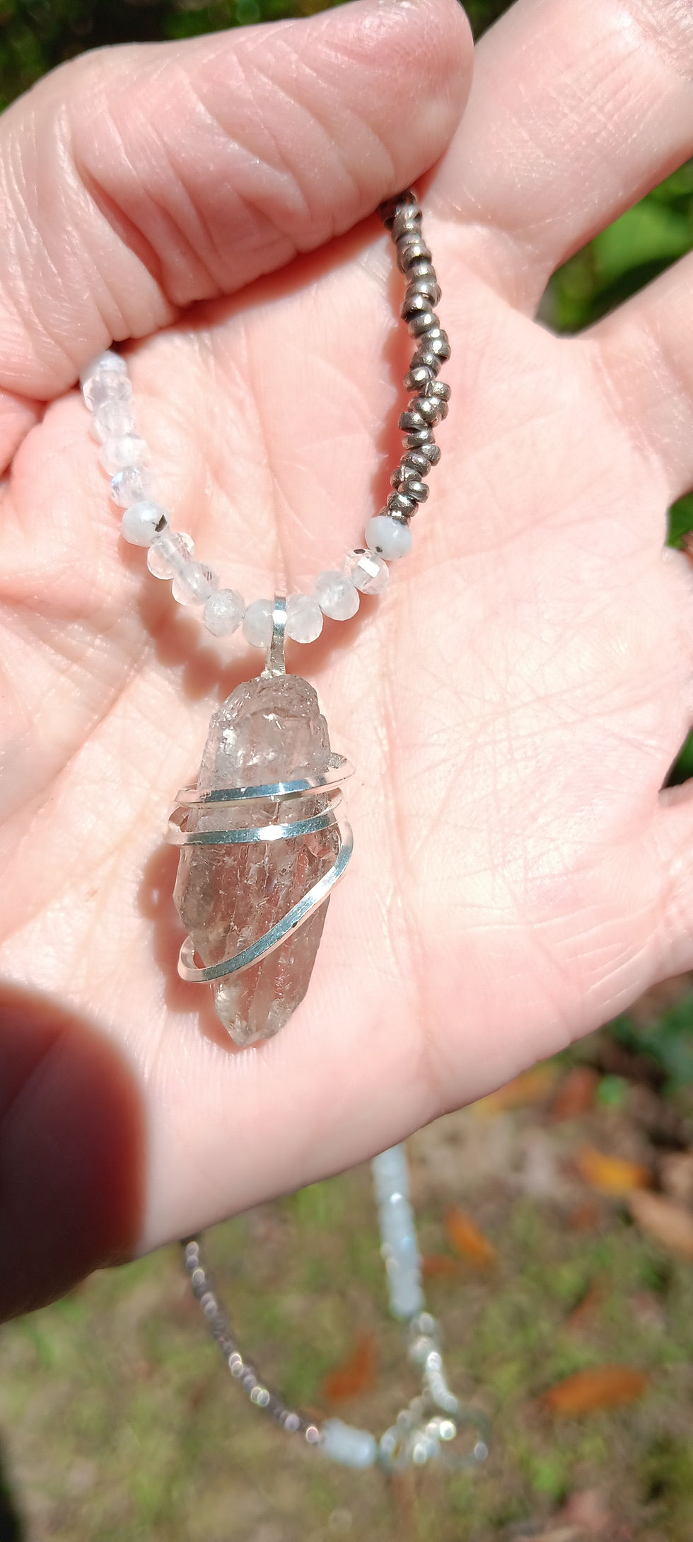 Thumbnail: Smoky Quartz, Rainbow Moonstone, Ethiopian Heishi Beads & Sterling Neckalce
