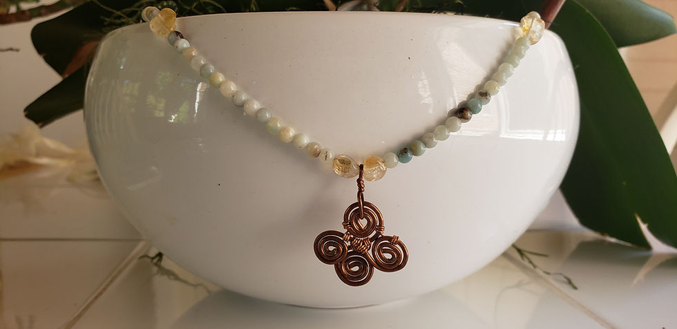 Thumbnail: Copper Pendant Necklace with Citrine and Amazonite Beads / Gemstone Necklace