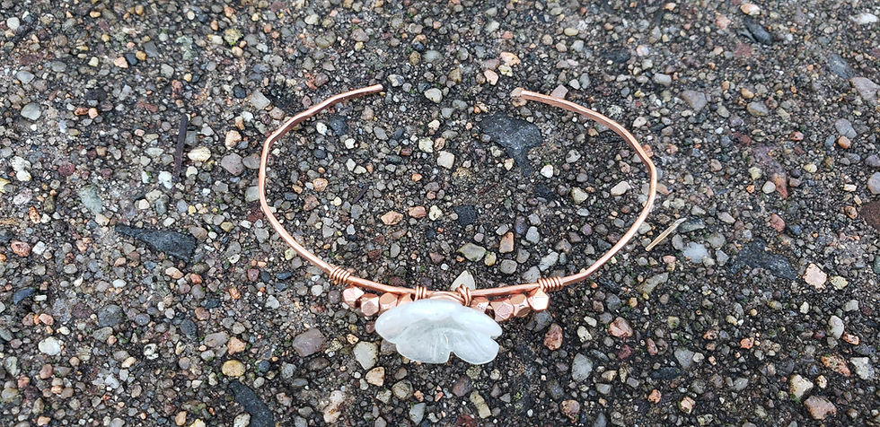Thumbnail: Personalized Copper & Jade Flower Layering Bracelet Bangle Bracelet Cuff