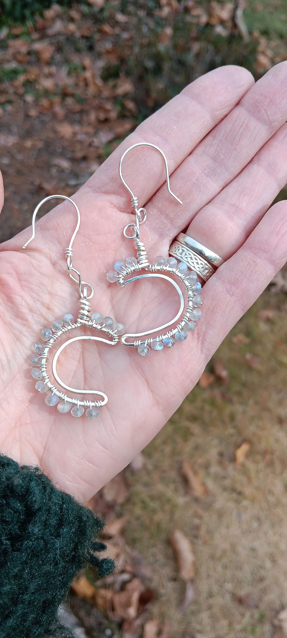 Thumbnail: Crescent Moon & Labradorite Sterling Silver Celestial Earrings