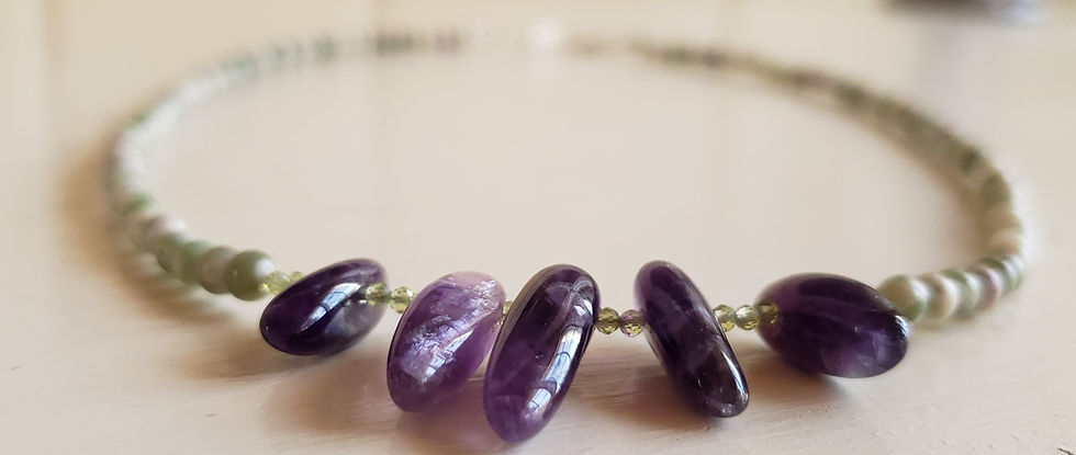 Thumbnail: Peace Stone, Quartz, Peridot, Amethyst Shard & Sterling Silver Gemstone Necklace
