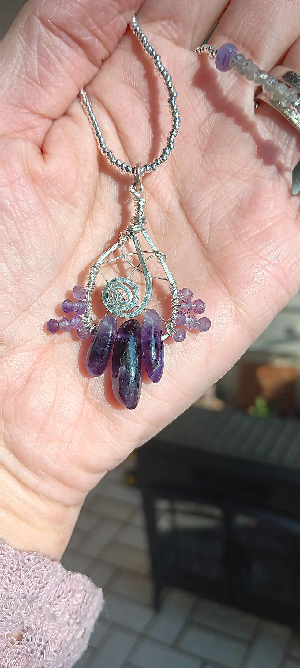 Thumbnail: Amethyst, Labradorite & Sterling Silver Third Eye Chakra Necklace