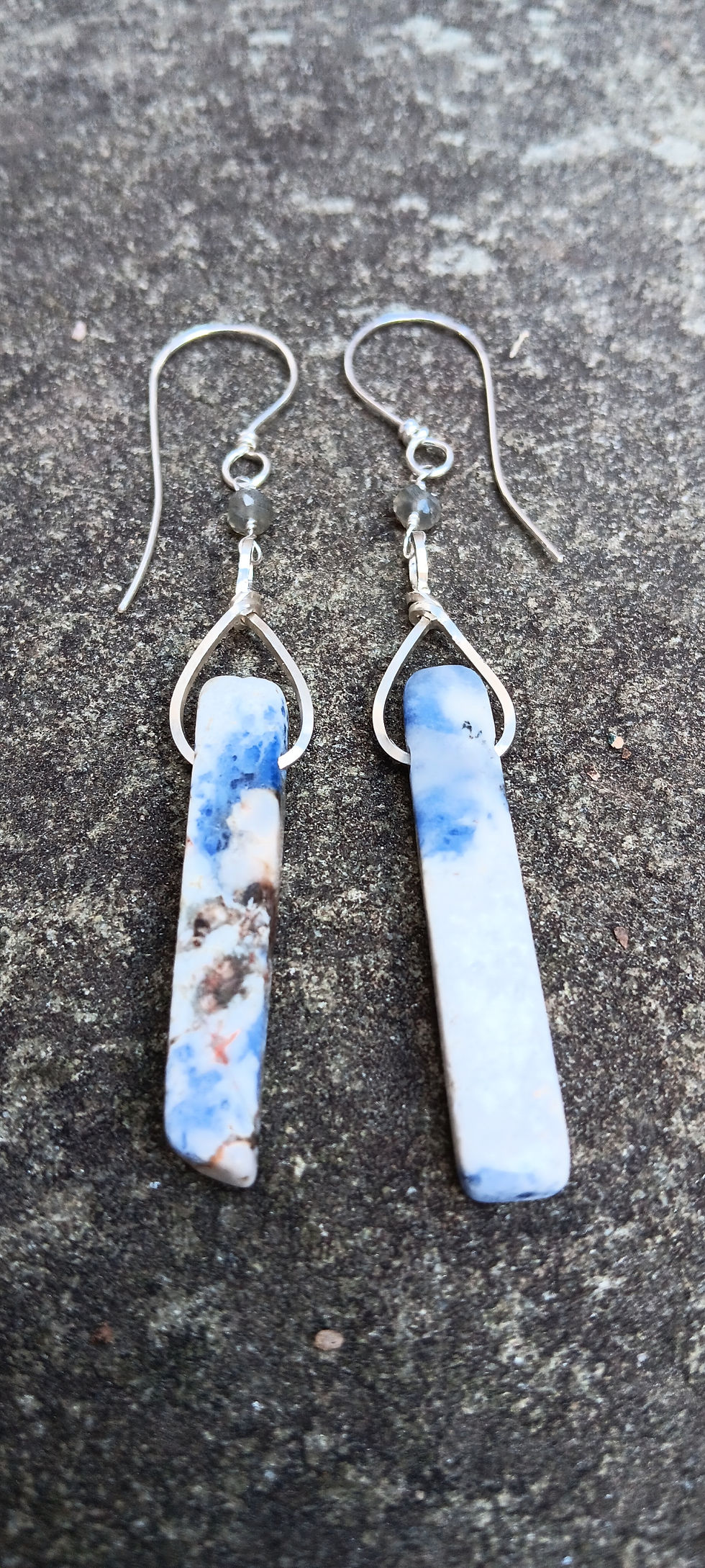 Thumbnail: Sodalite, Labradorite & Sterling Silver Dagger Drop Earrings Boho Earrings