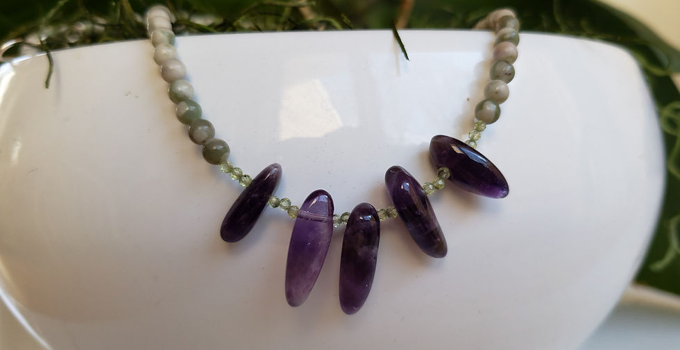 Thumbnail: Peace Stone, Quartz, Peridot, Amethyst Shard & Sterling Silver Gemstone Necklace