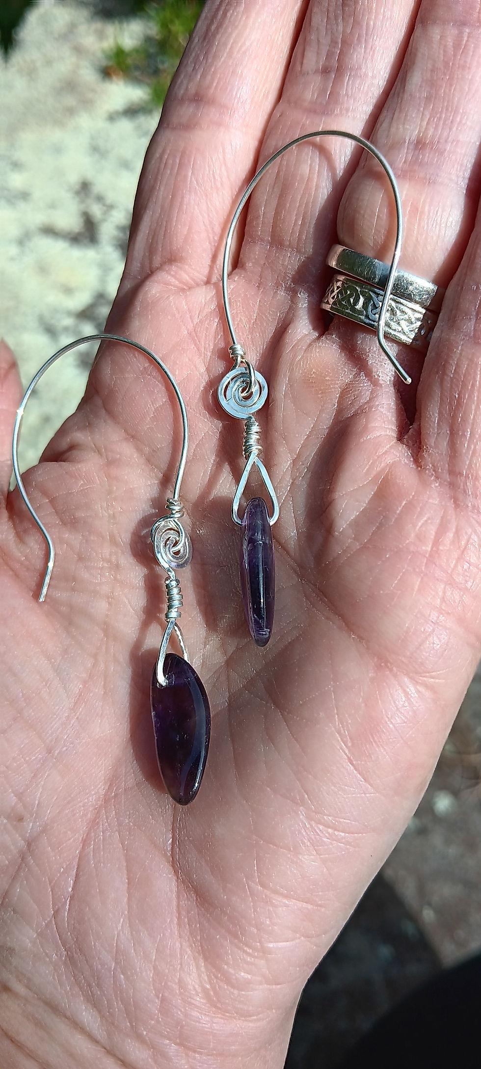 Thumbnail: Amethyst & Sterling Silver Celtic Dangle Earrings Boho Raw Stone Bridesmaid Gift