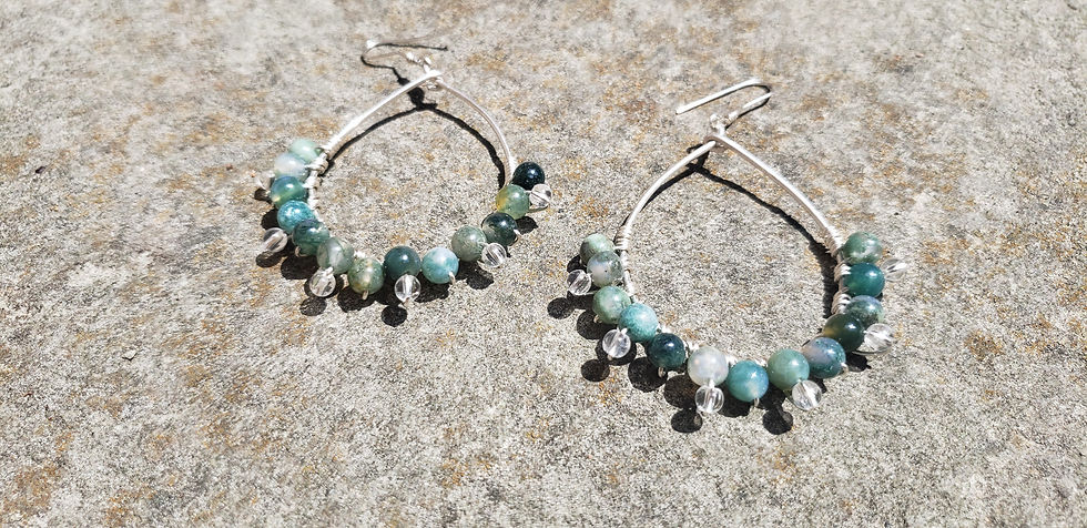 Thumbnail: Moss Agate & Quartz Drop Earrings / Raw Stone Earrings / Raw Crystal Earrings