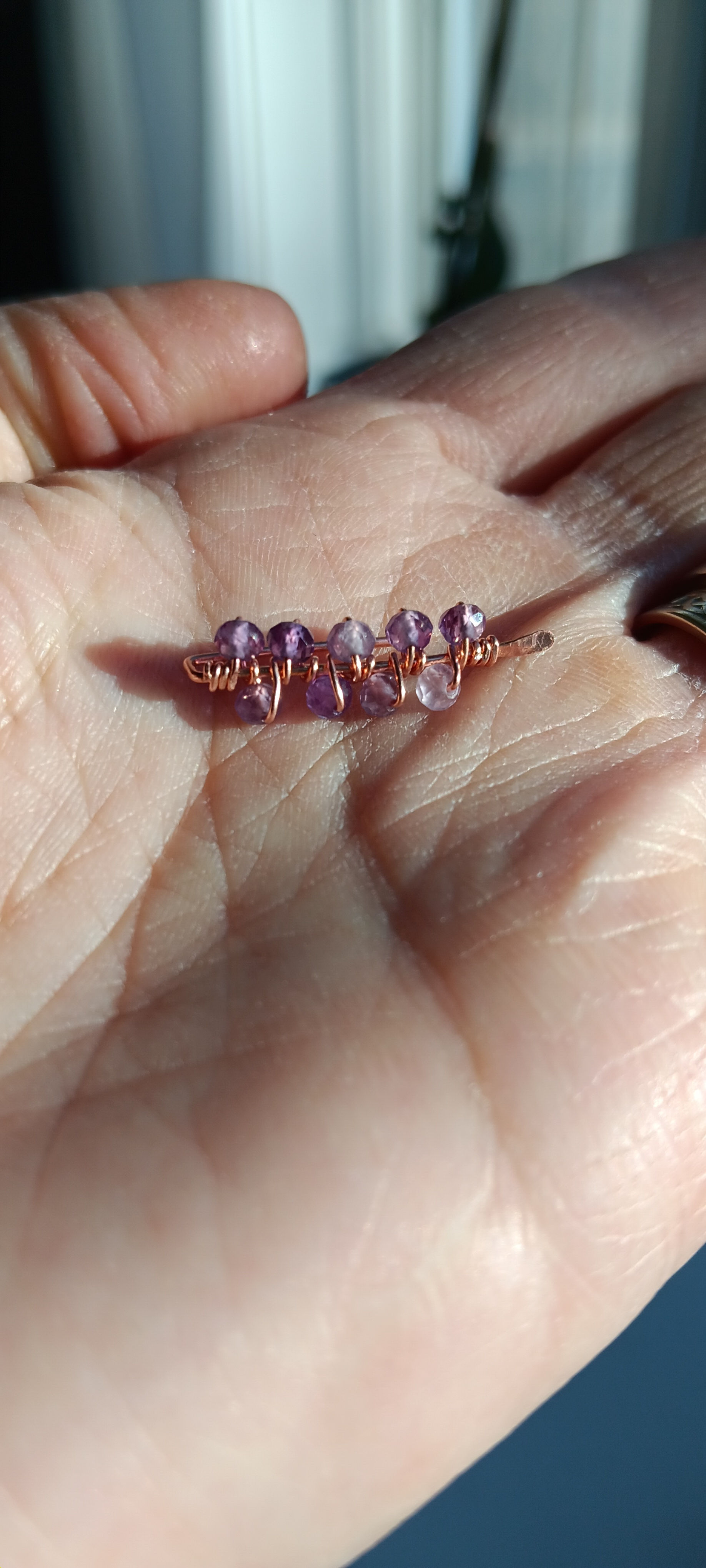 Copper & Amethyst Ear Crawler Earring Ear Climber Raw Stone Climbing Earrings