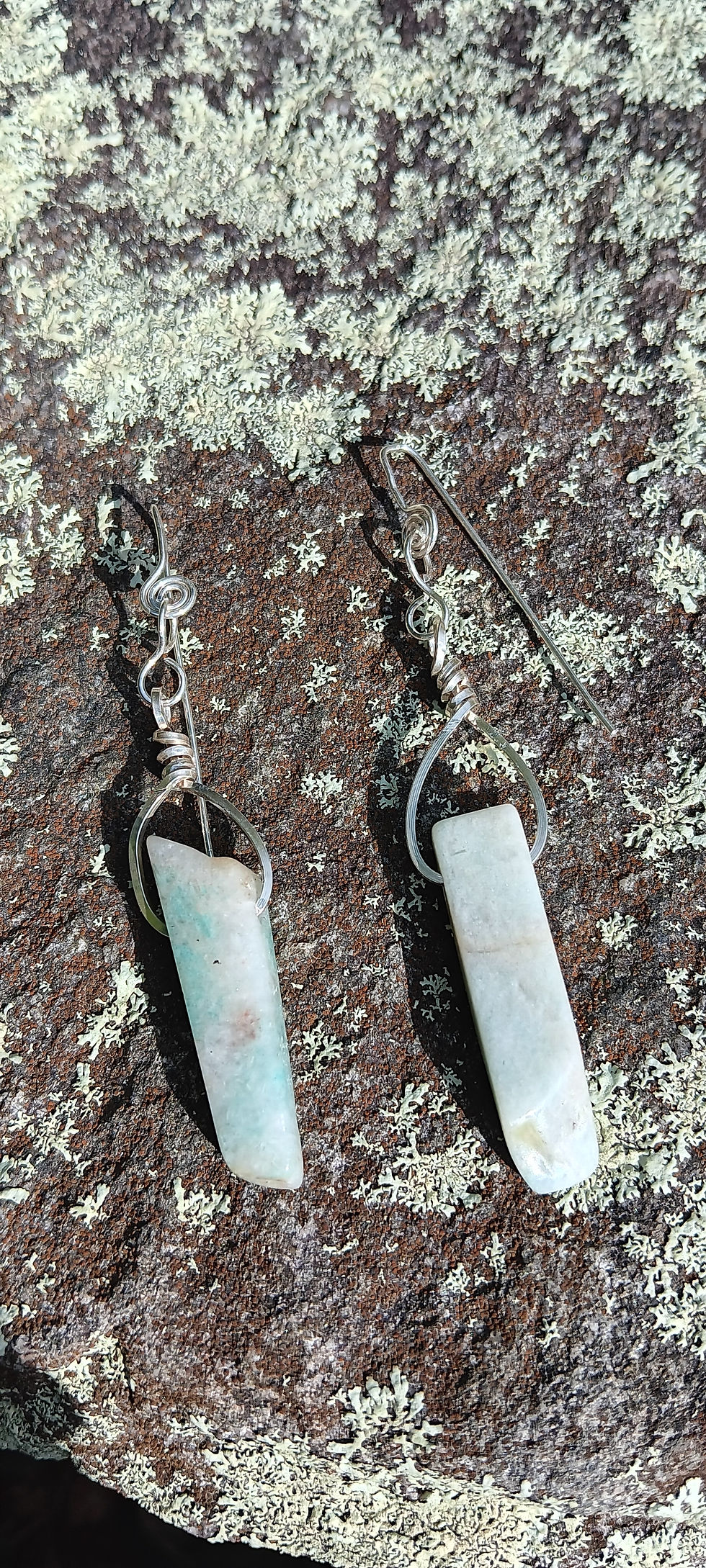 Thumbnail: Amazonite & Sterling Silver Dagger Drop Earrings Raw Stone Earrings Bohemian