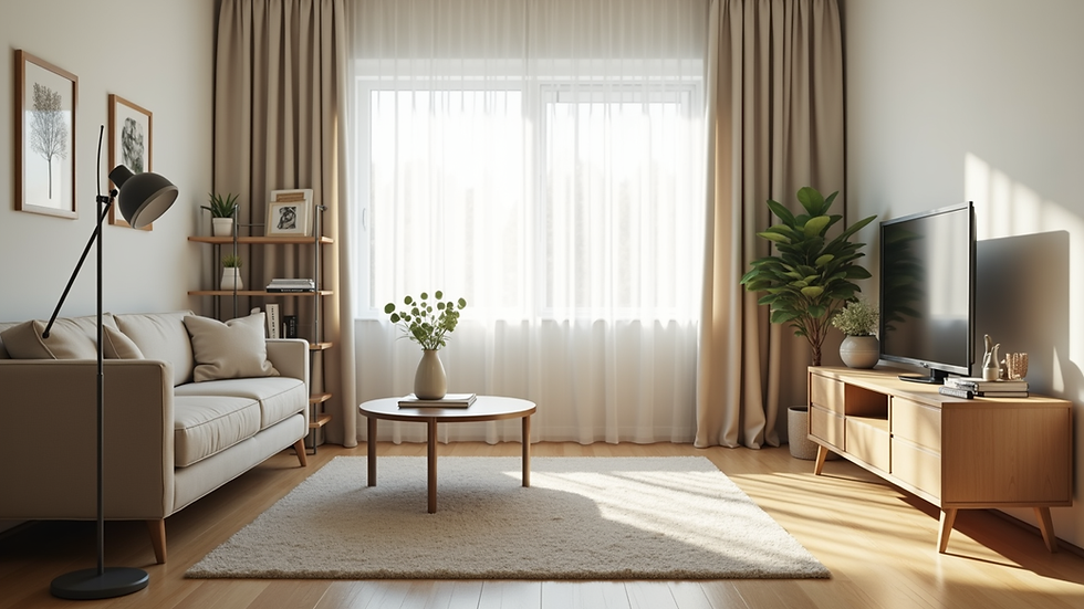 Eye-level view of a clean and organized room with minimal furniture