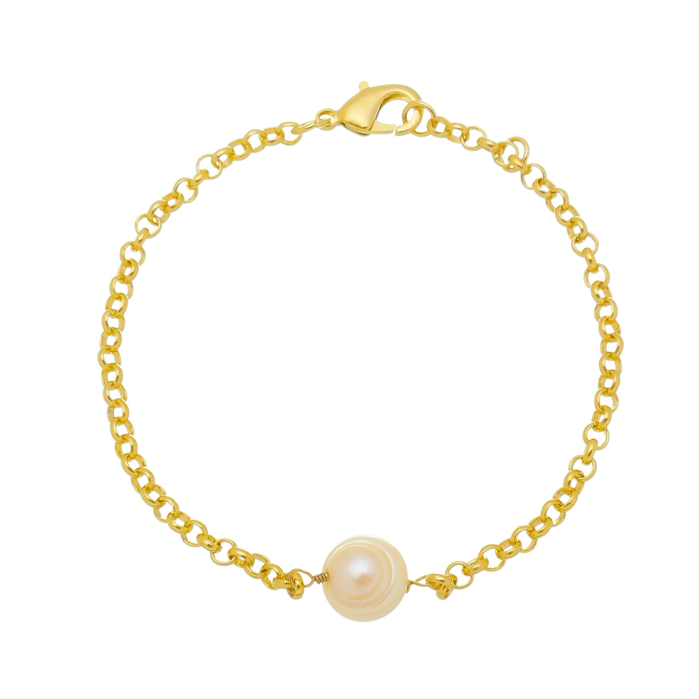 Pulseira Elos e Pérola Barroca Banhada em Ouro 18k