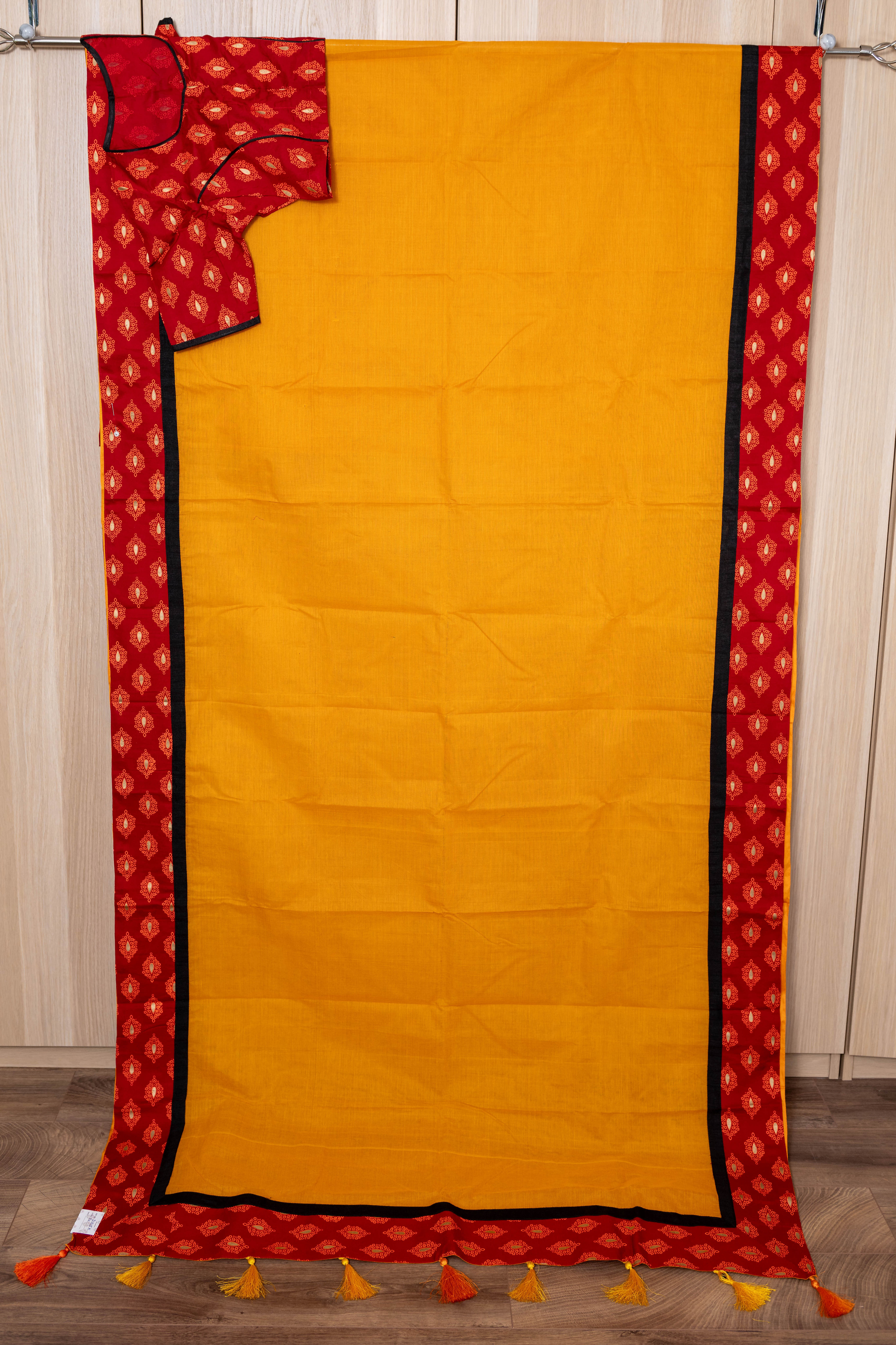 Cotton Applique Yellow Saree