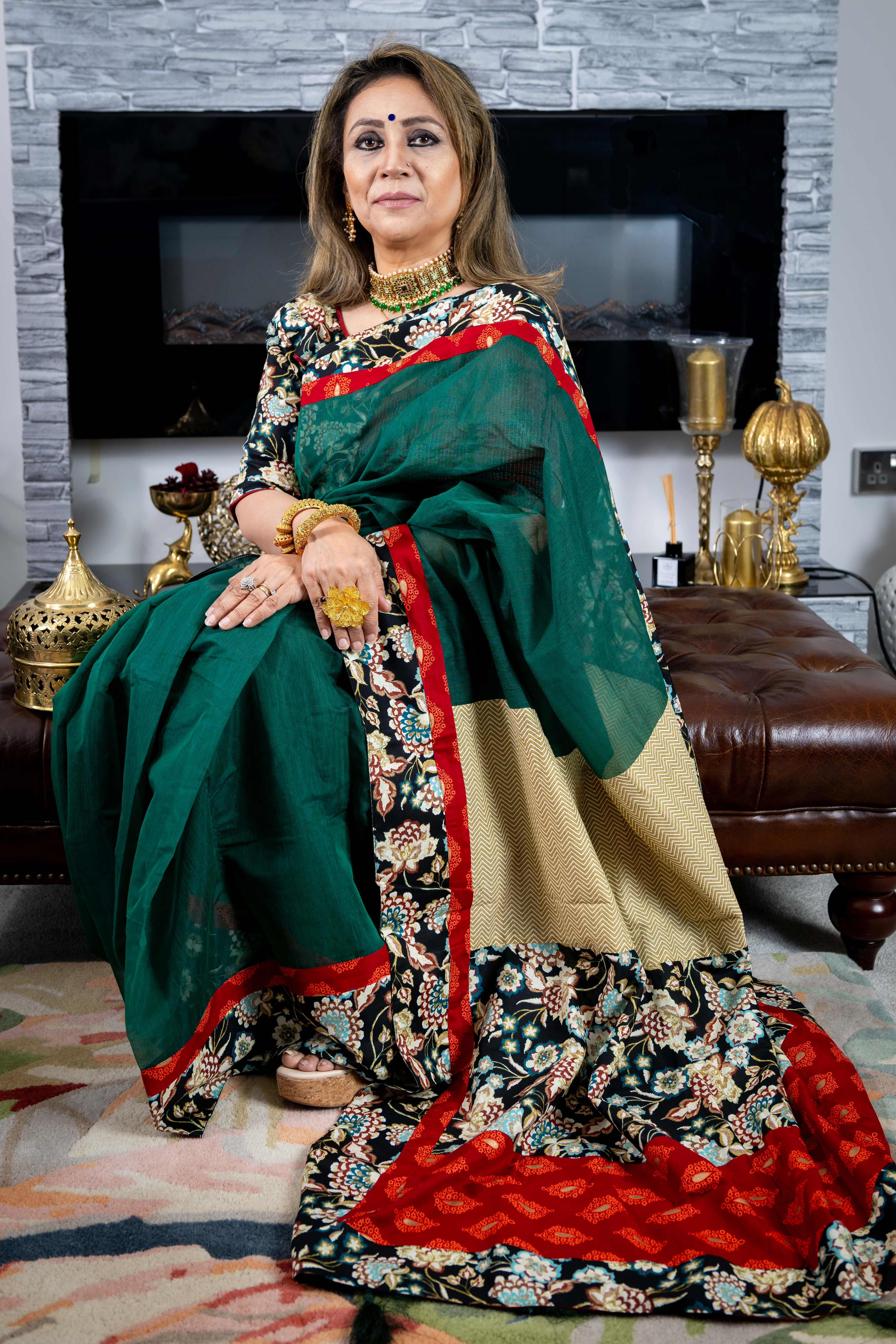 Silk Blend Applique Green Saree