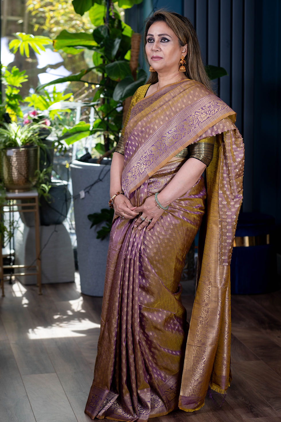 Muga Katan Purple Gold Saree