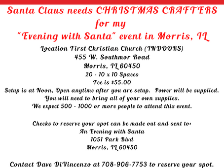 Santa is looking for Christmas Crafters on Dec. 17th, 2022.