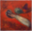 A bare chested woman and her lover embrace eachother as they fly over a village. The sky is red. A dove flies above them, and a goat with human hands offers them a bouquet.