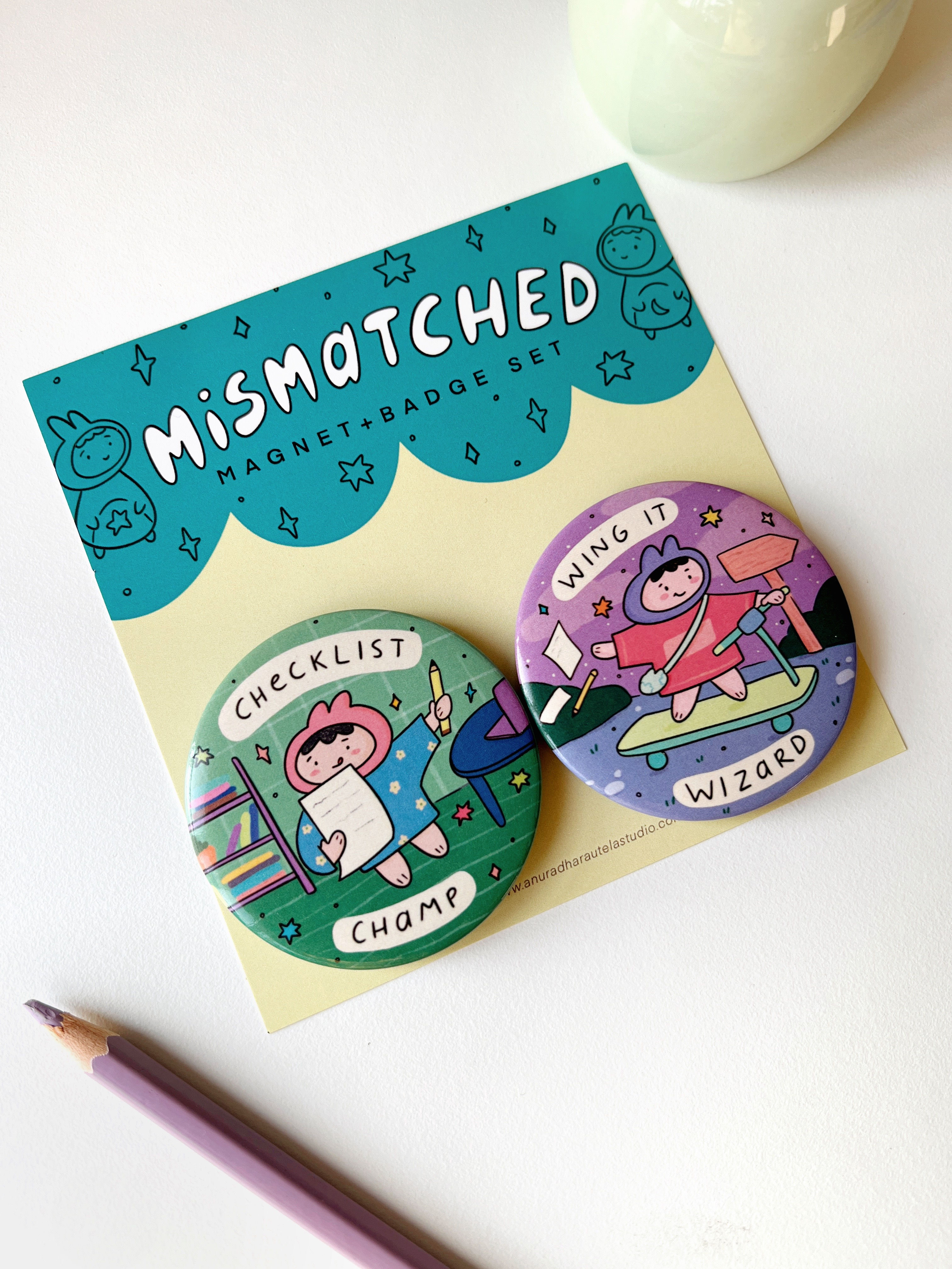 Checklist with Wing it Mismatched Magnet + Badge Set
