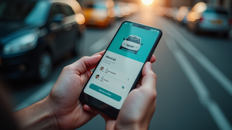 High angle view of a smartphone showing a minicab booking app