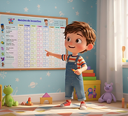 Criança apontando para o quadro de incentivo comportamental
