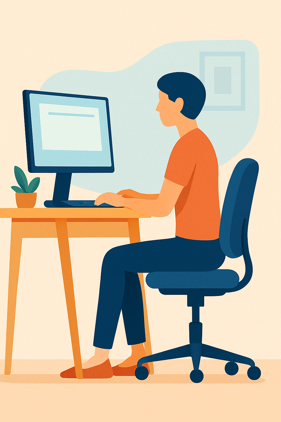 Illustration of a person with excellent ergonomic posture at a desk.