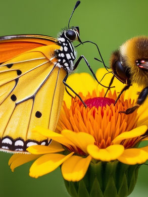 Butterfly and bumblebee on a yellow flower.