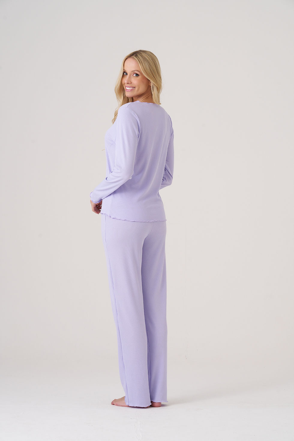 Miniatura: PIJAMA CANELADO COM FRU FRU MANGA LONGA 