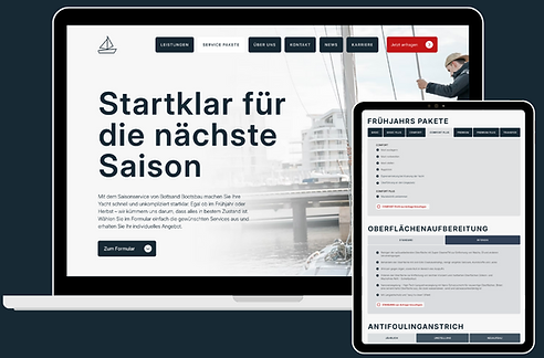 Laptop und Tablet zeigen Webseite: "Startklar für die nächste Saison"