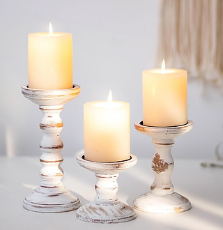 Set of 3 wood pillar candle holders