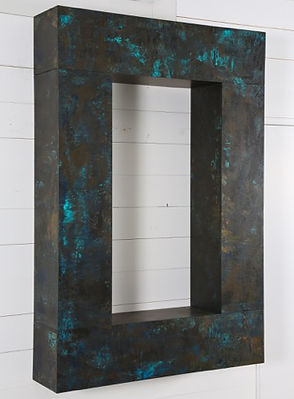 Acrylic on panel painting of aged copper rectangle by Michael Quadland.