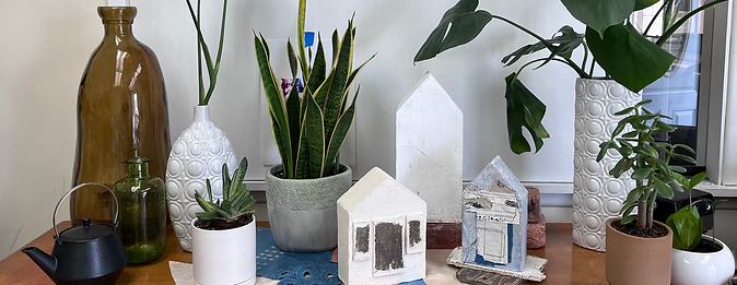 This is a photograph of the objects Jackie Boyd created and used in her still life painting series "Structures"
