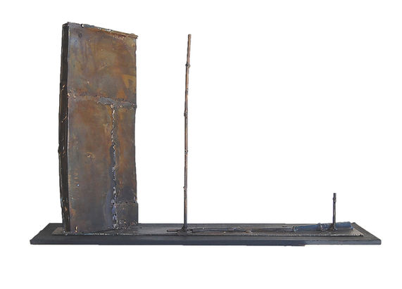 bronze abstract welded sculpture with stone