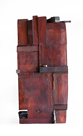 tranquil, utopian, surreal, abstract sculpture made from various media: bronze, metal, stone, aluminum, wood, mahogany, epoxy, wood stain