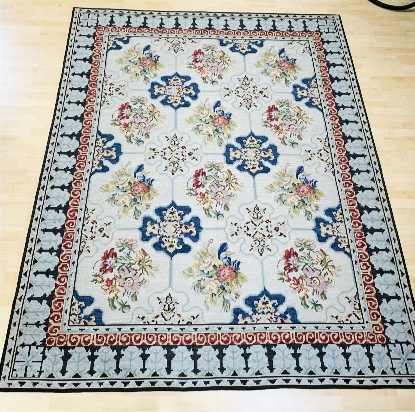 Canterbury ivory red and blue needlepoint rug by Asmara, inc.