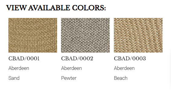 A chart of the colors available in the Couristan carpet Aberdeen.