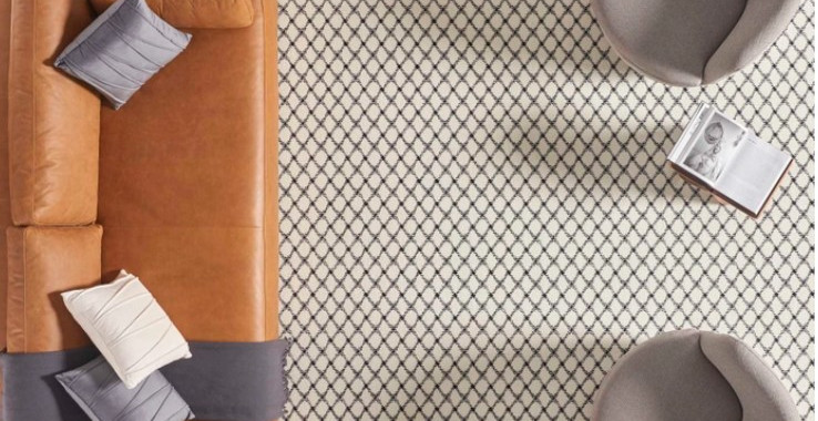 Looking down on a living space with a Nourison Carpet style, Sheer Lattice.