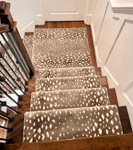 Prestige Mills Deerfield Antelope Stair Runner Carpet installed in Boston home.