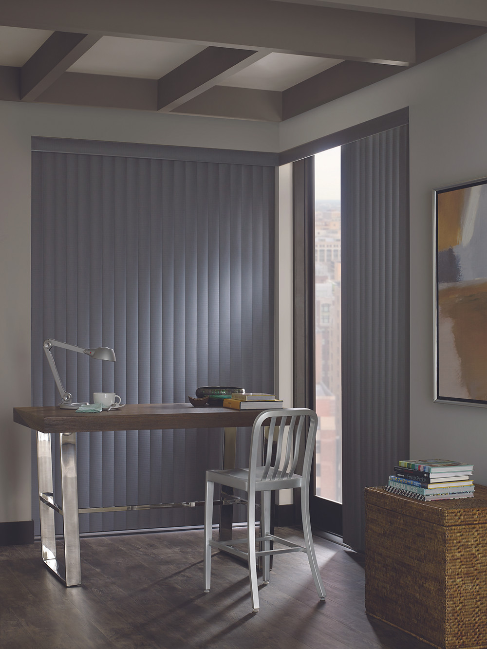 Room darkening vertical blind on sliding patio door