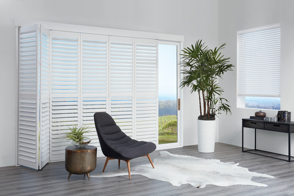 White shutters on sliding glass patio door