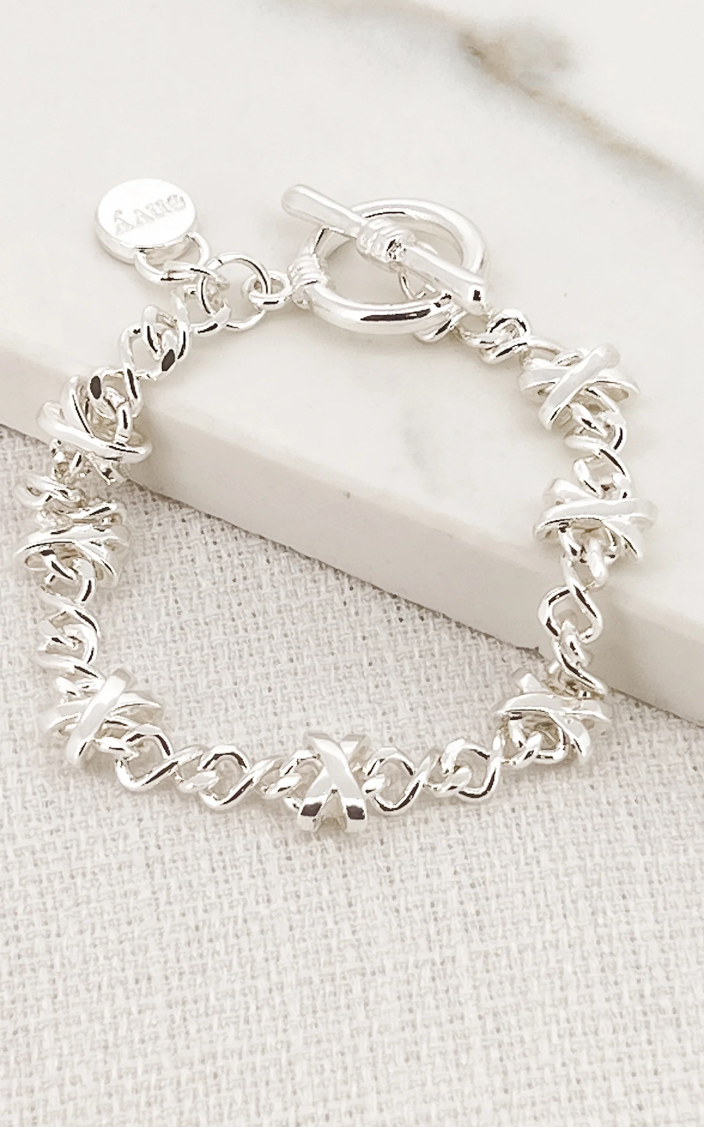 Envy - 3151 - Silver cross design T-bar bracelet