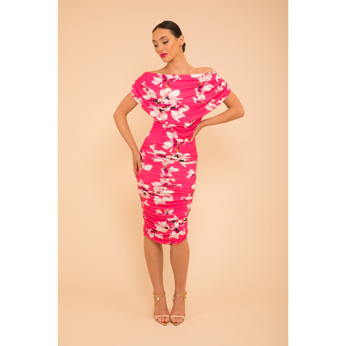 ATOM LABEL OXYGEN Jersey ruched dress Fuchsia Print Seasons