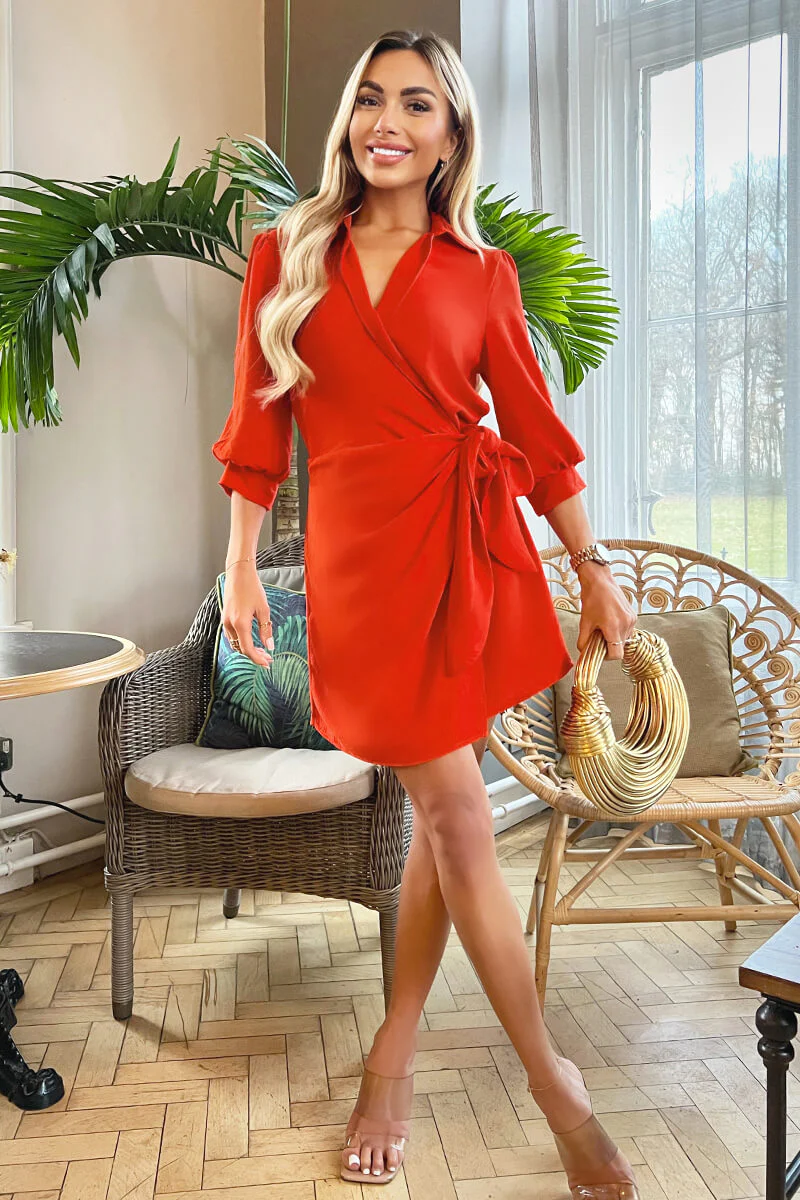 AX Paris DA1778 Burnt Orange Wrap Shirt Mini Dress Seasons Clitheroe