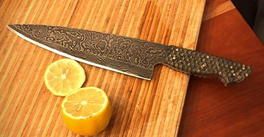 Tom made a beautiful damascus chef's knife at LLForge "From Billet to Blade" experience. 
